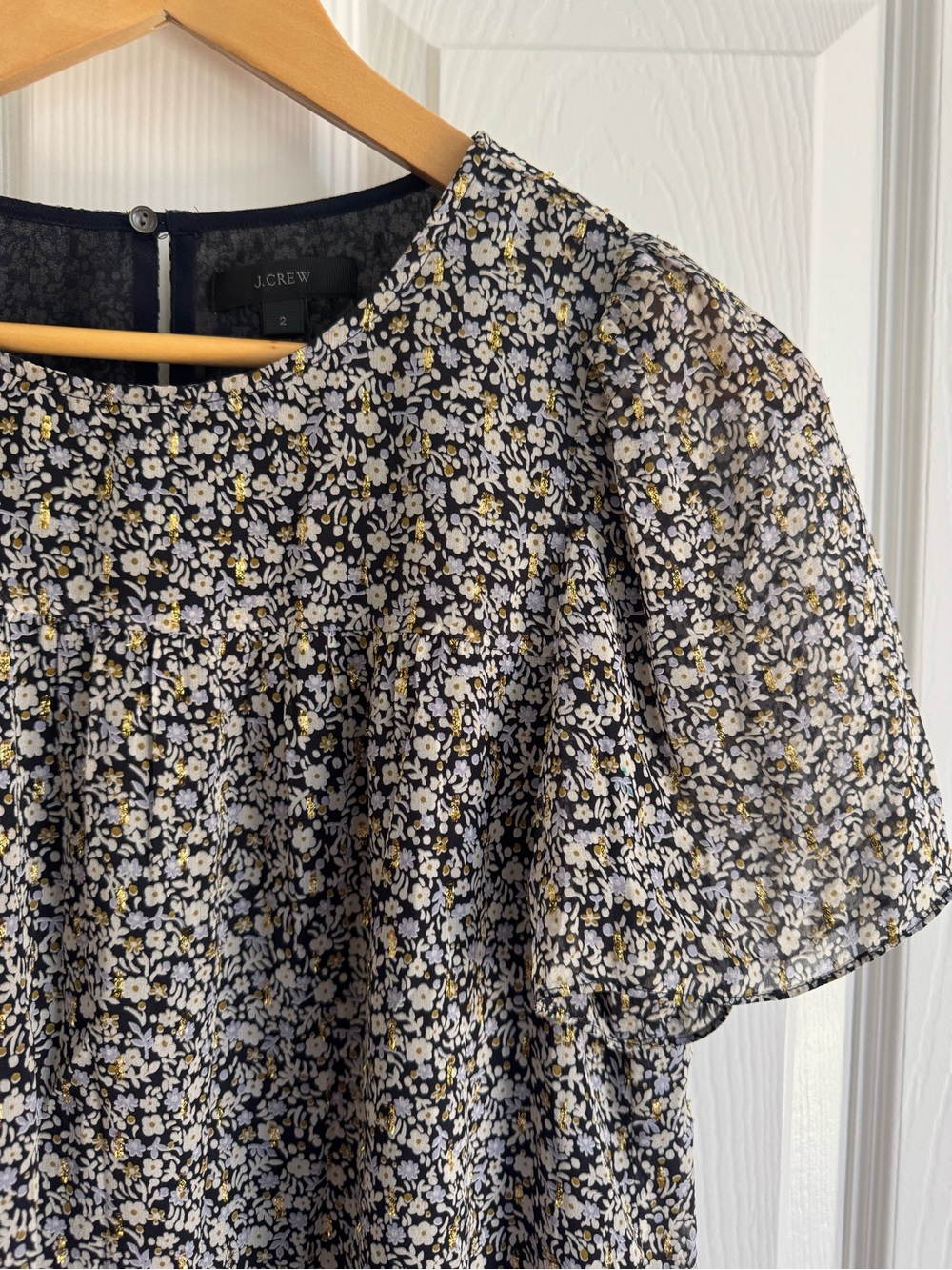 🤎 J. Crew 🤎 Black, White, Metallic Ditsy Floral Blouse (2)